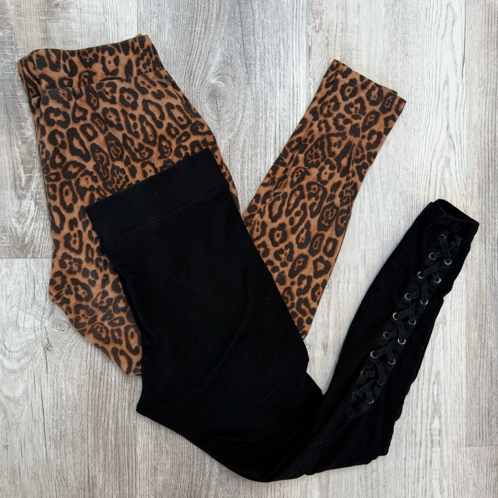 Torrid Leopard Print and Black Lace-Up Leggings Bundle Women’s XL Torrid 1
